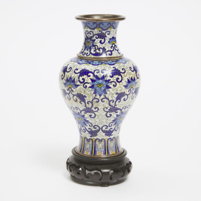 A Ming-Style Blue-Enameled 'Peony Scroll' Cloisonné Vase, 19th/20th Century