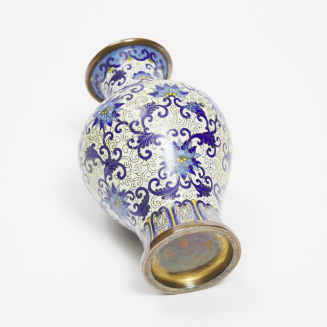 A Ming-Style Blue-Enameled 'Peony Scroll' Cloisonné Vase, 19th/20th Century