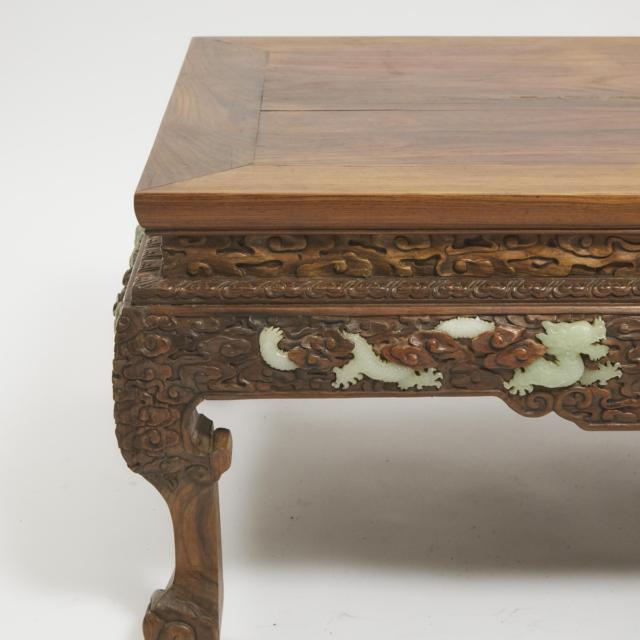 A Jade-Inlaid 'Dragon' Hardwood Kang Table