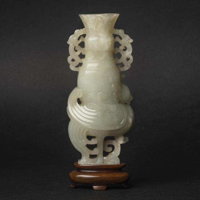 A White Jade 'Phoenix' Vase, 18th Century 