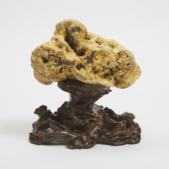 A Chinese Yellow Scholar Stone With Stand, Qing Dynasty