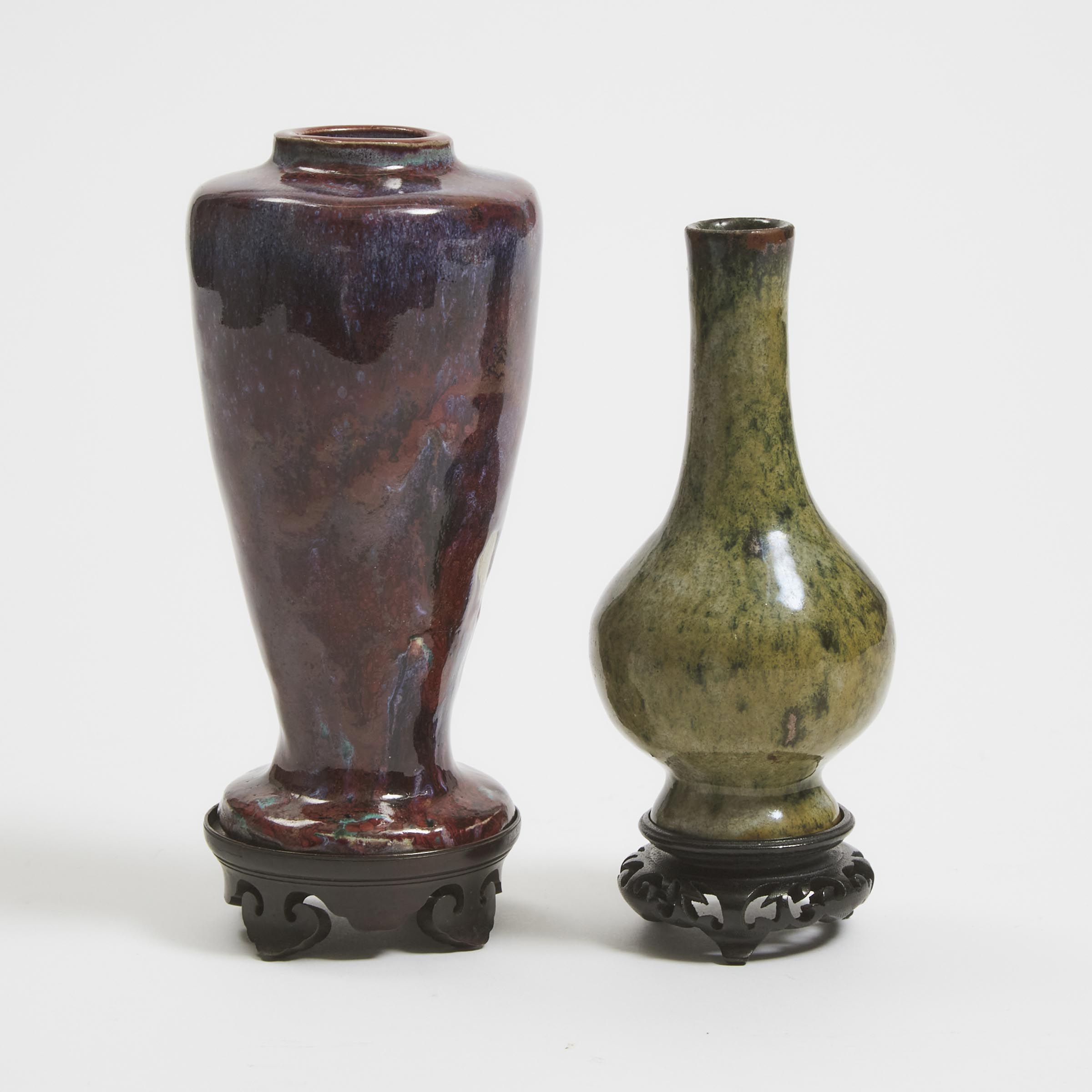 Two Flambé-Glazed Shiwan Vases, Ming/Qing Dynasty