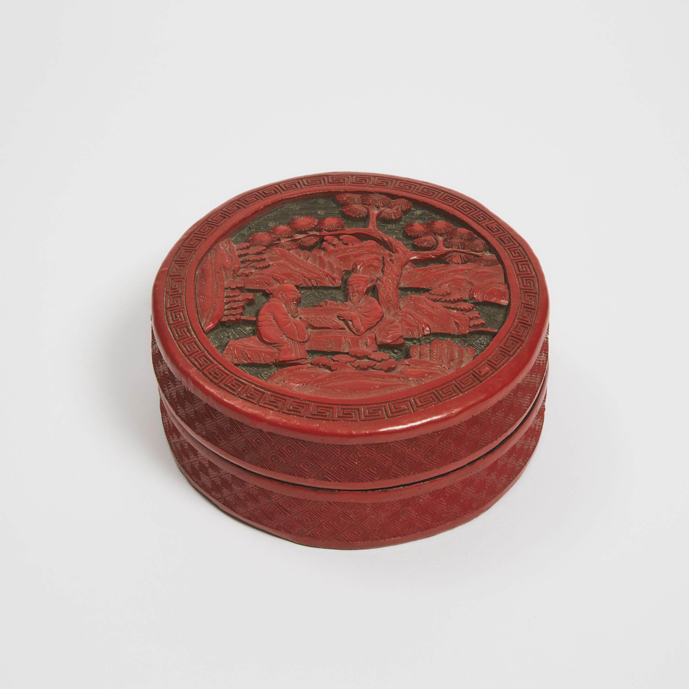 A Carved Cinnabar Lacquer Circular Box and Cover, Early 20th Century 