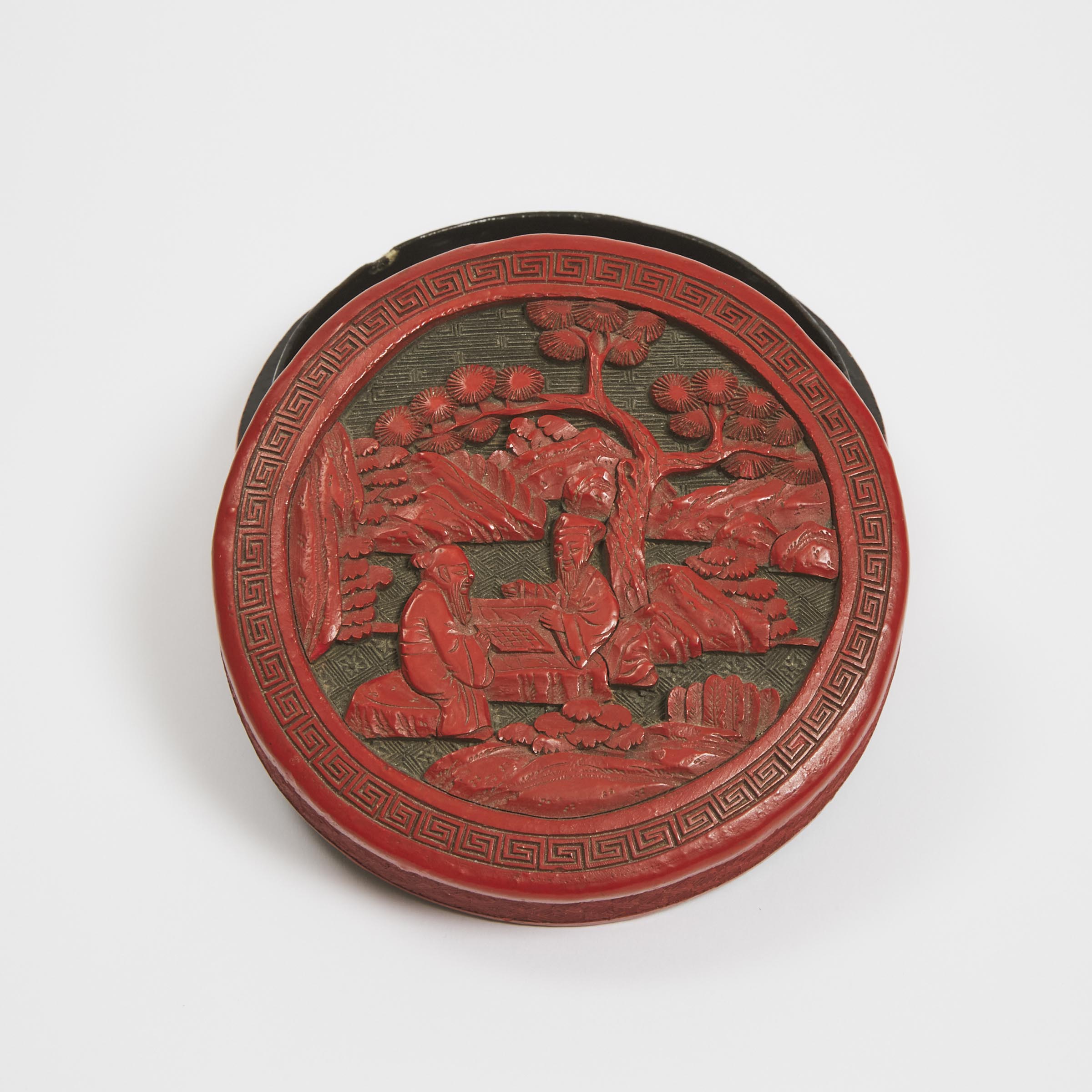 A Carved Cinnabar Lacquer Circular Box and Cover, Early 20th Century 