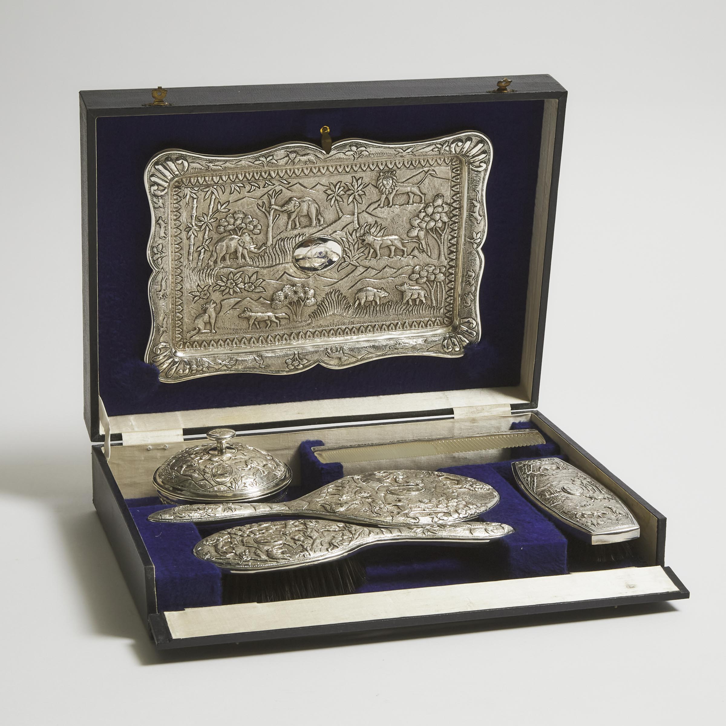 An Indian Colonial Silver Vanity Set