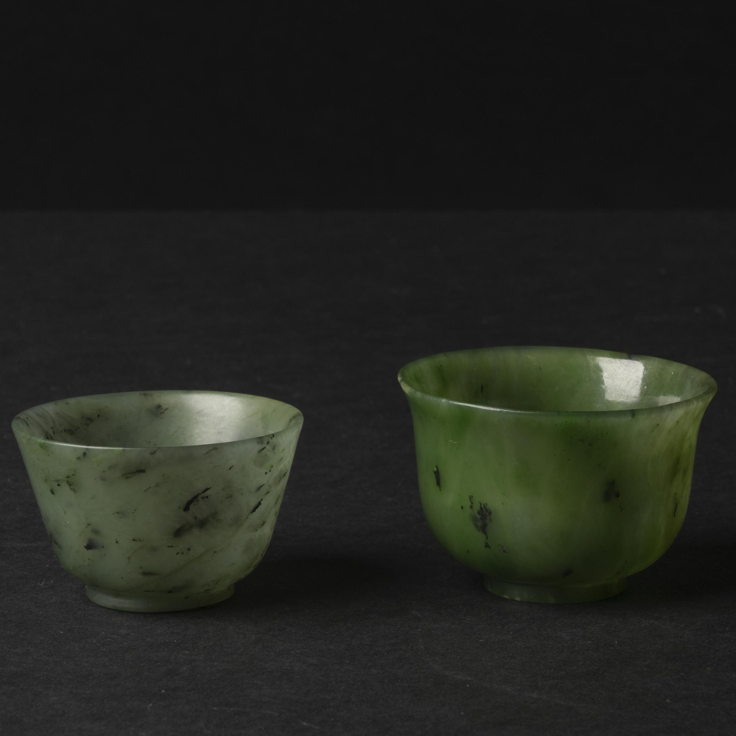 Two Spinach Jade Cups, 19th Century