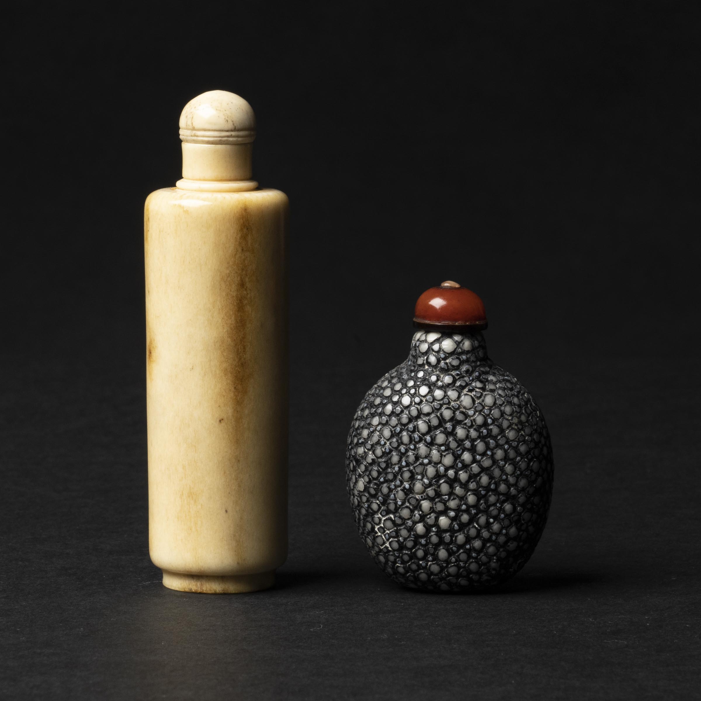 A Ray Shagreen Snuff Bottle, Together With an Antler Snuff Bottle, 19th Century 