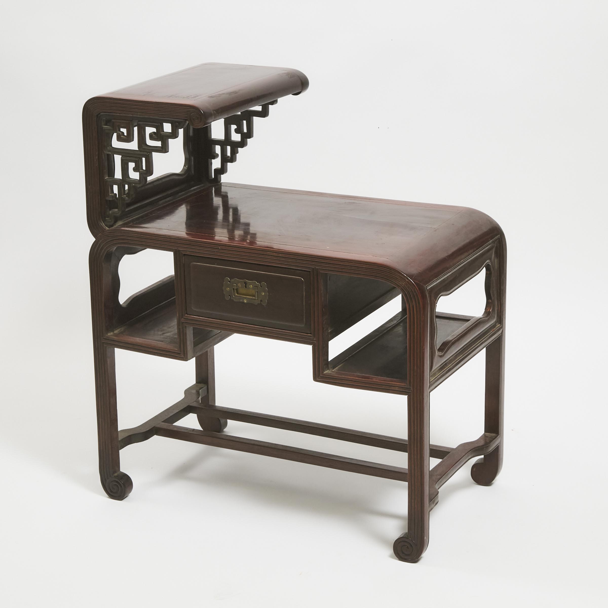 A Chinese Hardwood Two-Tier Low Table With Drawer