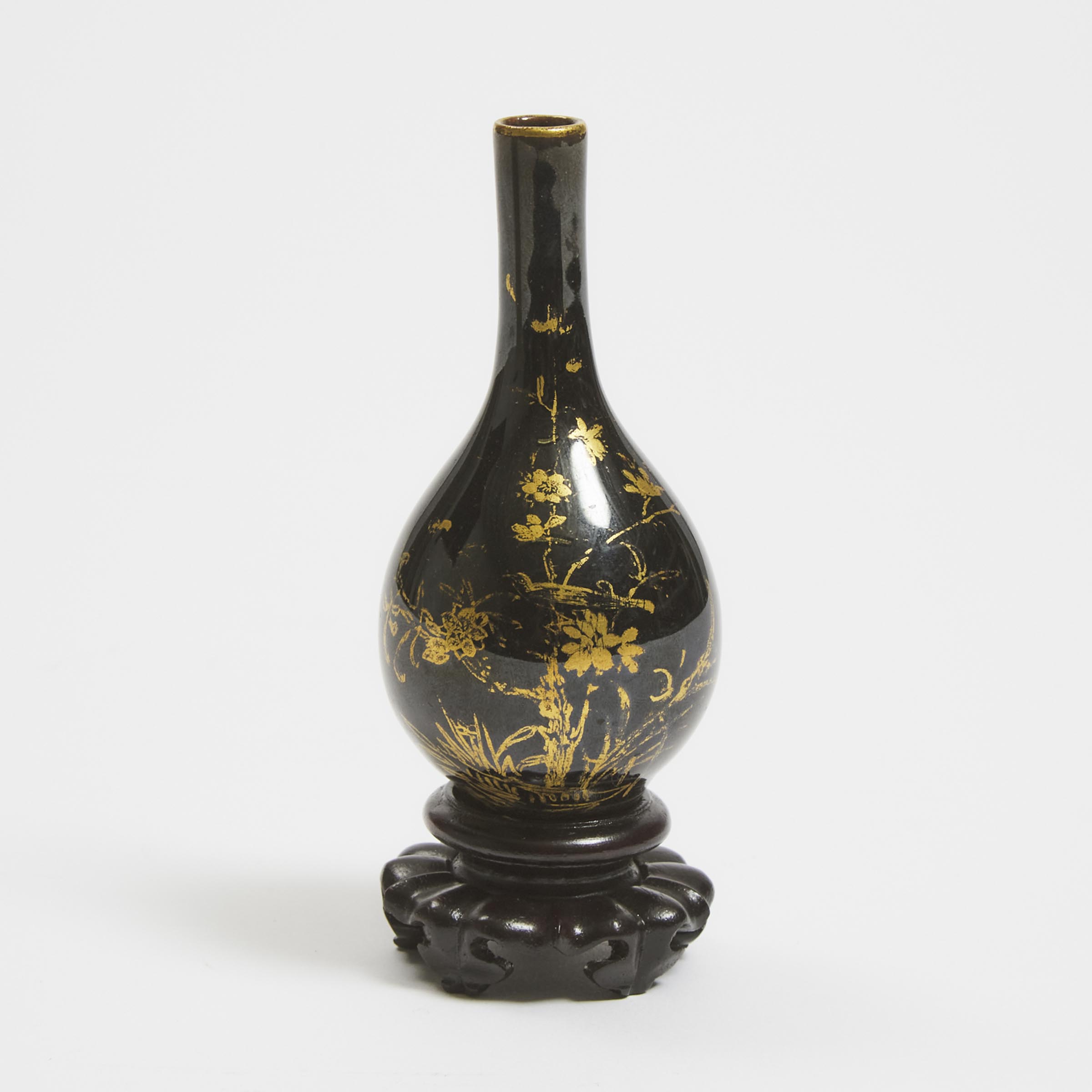 A Gilt-Decorated Black-Glazed 'Floral' Vase, 19th Century