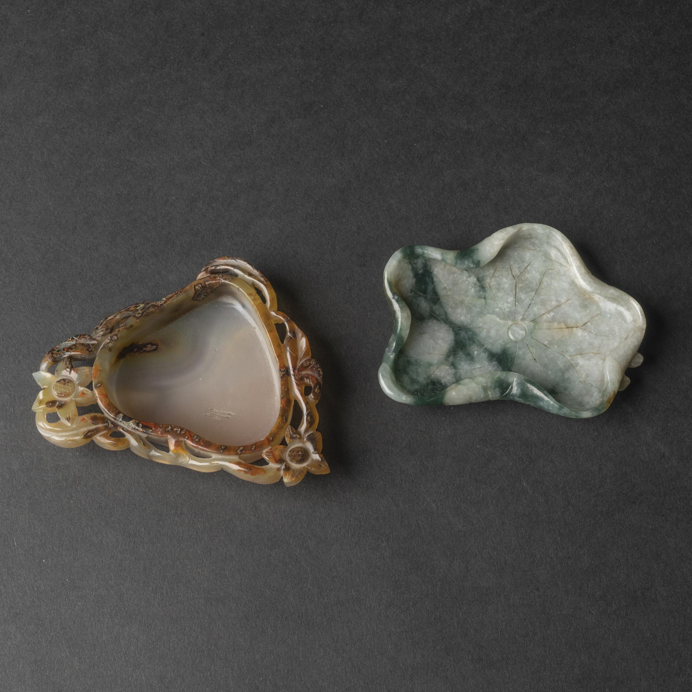Two Jadeite and Agate Lotus-Form Washers, 19th Century