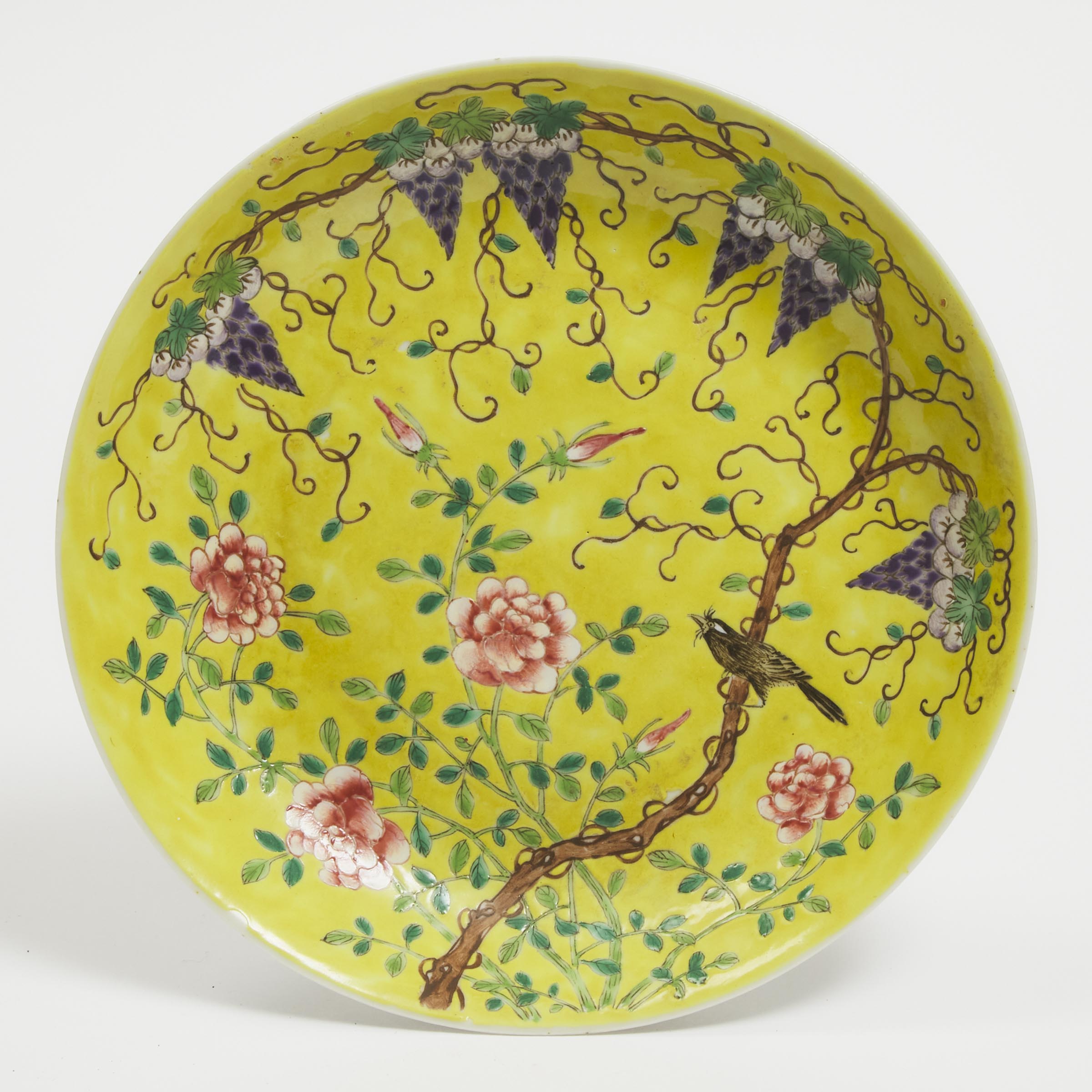 A Yellow-Ground Famille Rose 'Floral' Plate, Guangxu Mark, 19th Century