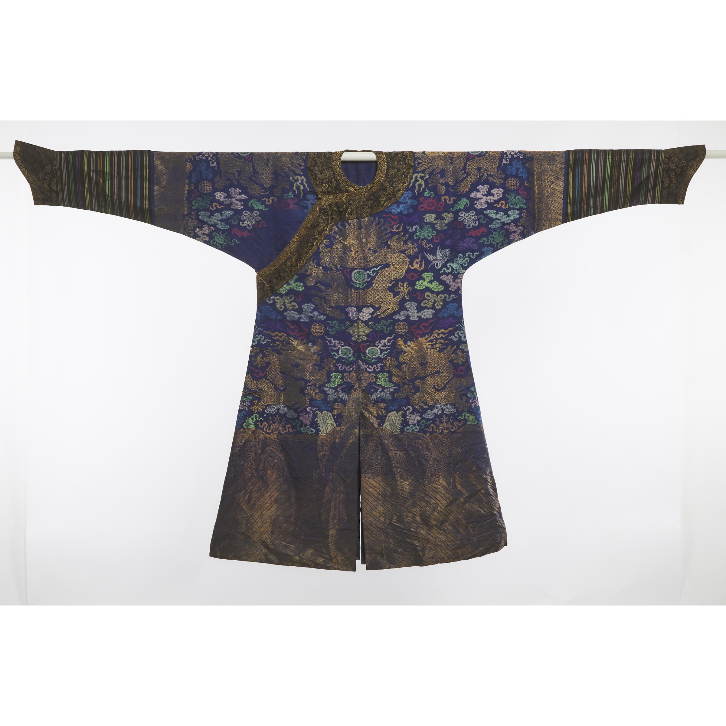A Blue-Ground Embroidered Silk 'Dragon' Robe, Ji Fu, 19th Century 