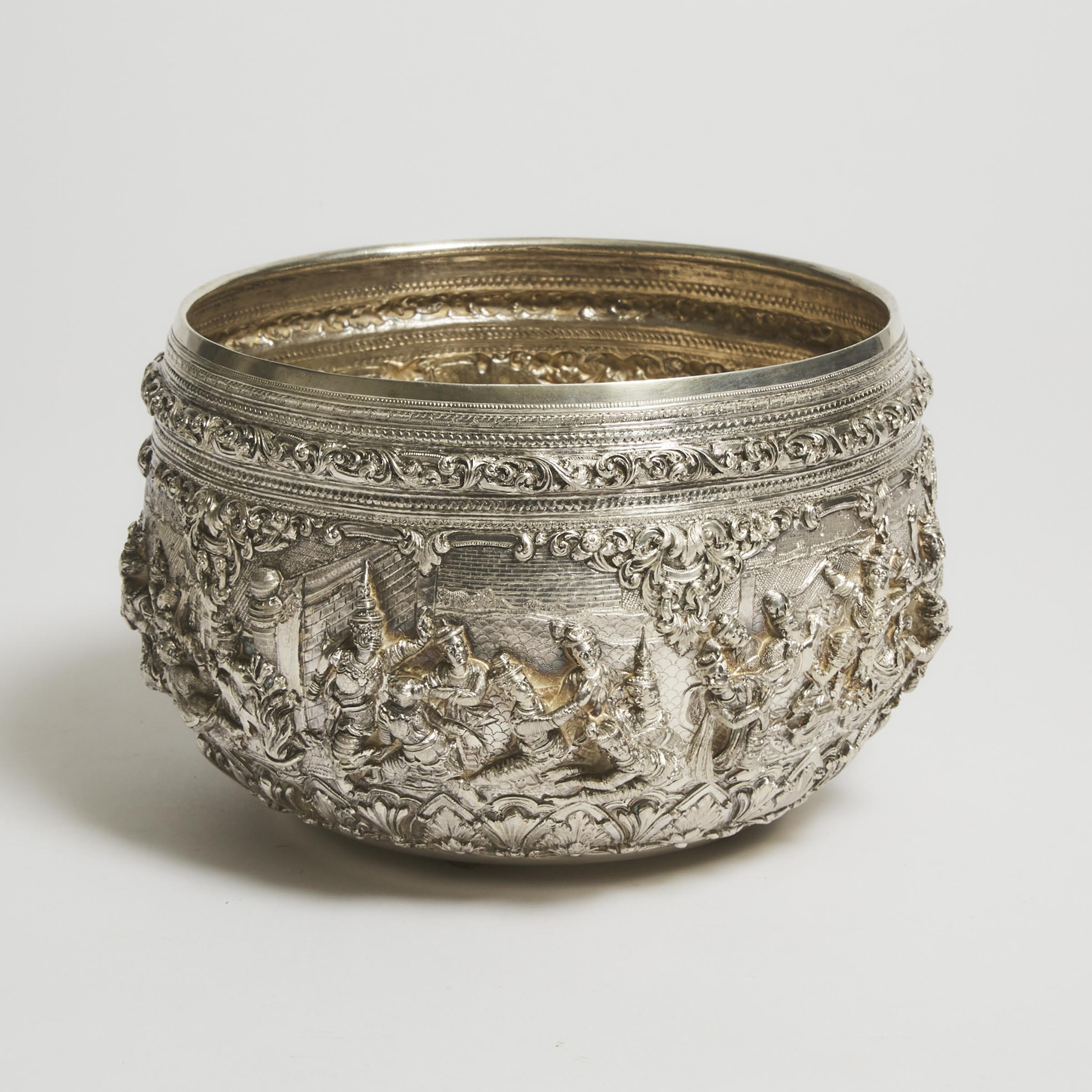 A Large Burmese Silver Bowl, Circa 1900
