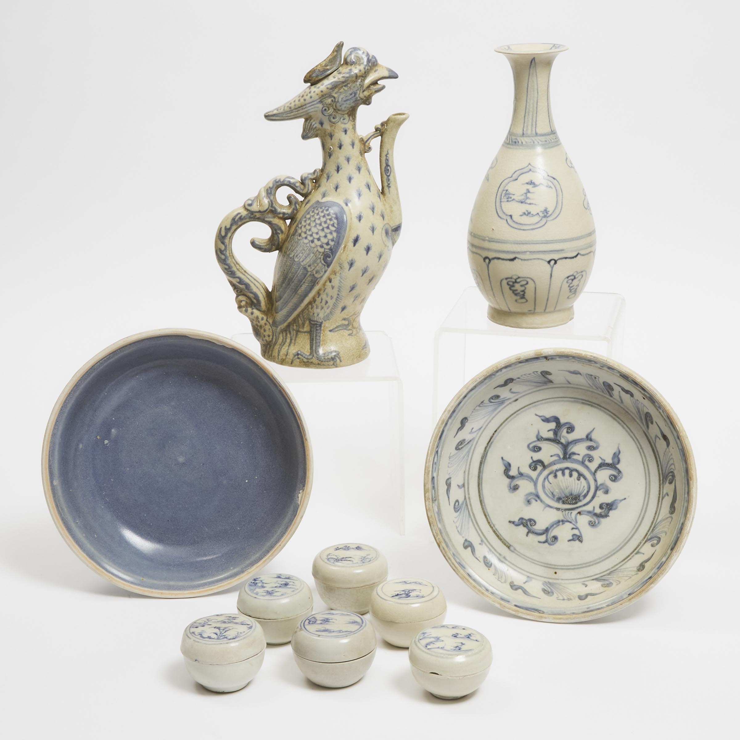 A Group of Ten Annamese/Vietnamese Blue and White 'Hoi An Hoard' Wares, 14th-16th Century