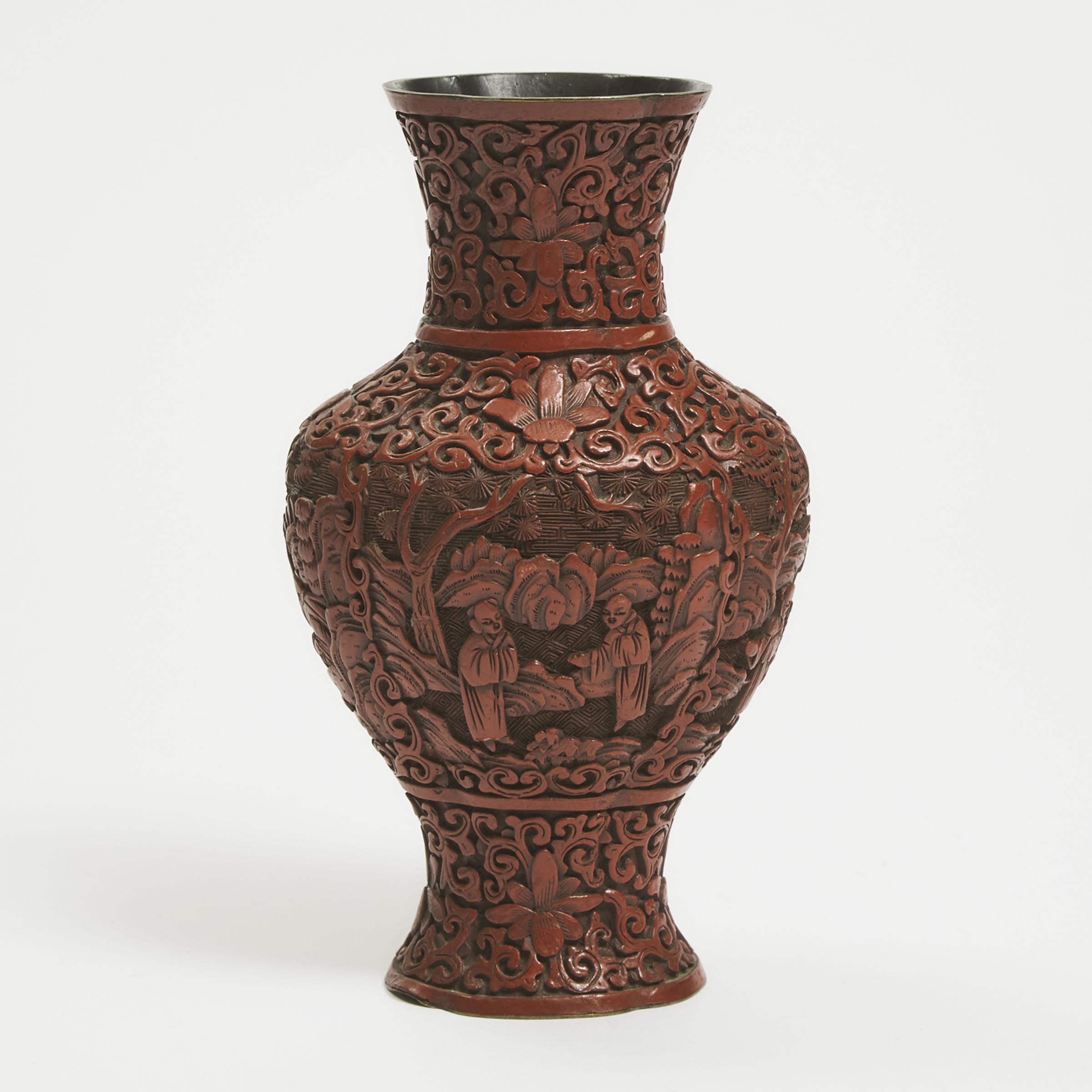 A Carved Cinnabar Lacquer Vase, 19th Century