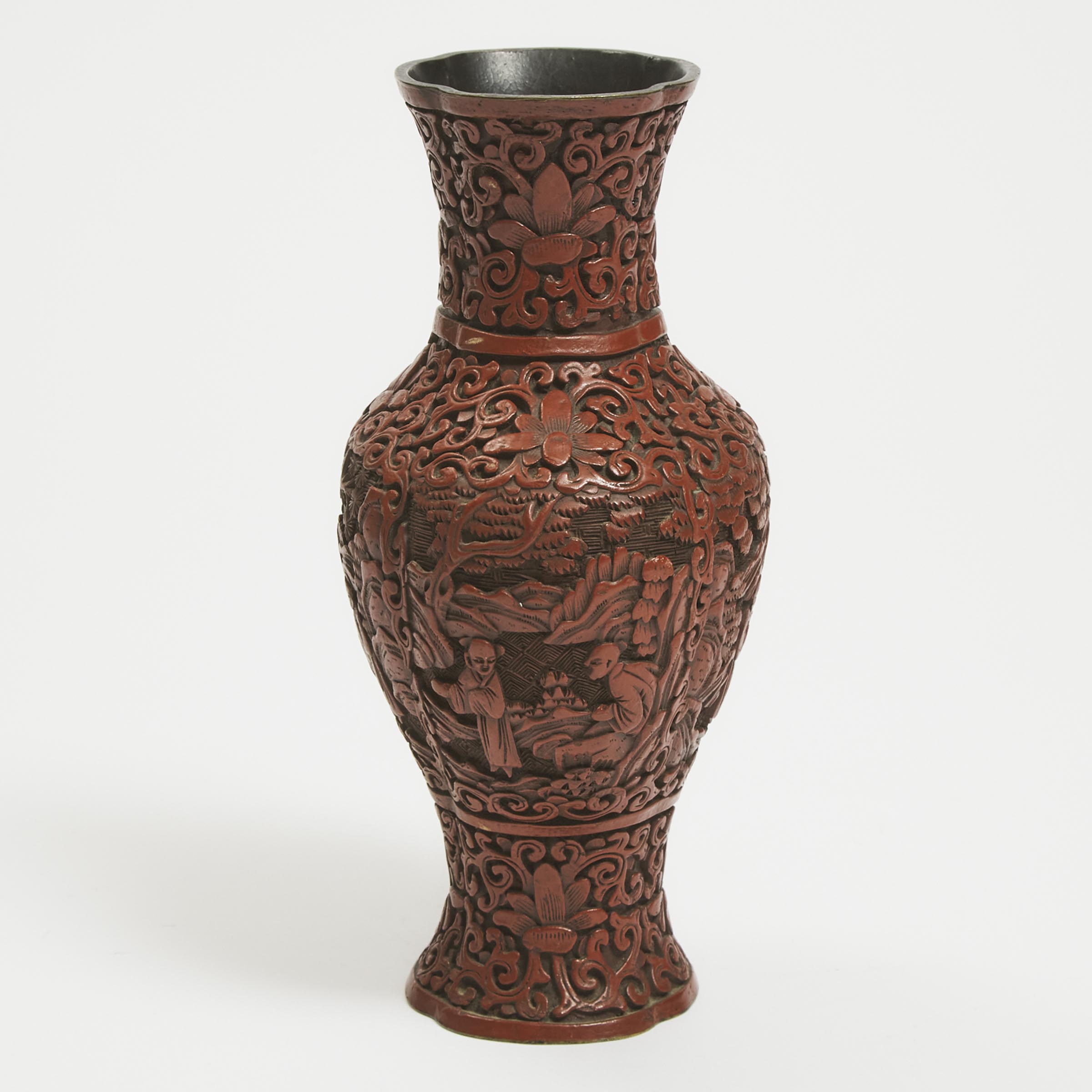 A Carved Cinnabar Lacquer Vase, 19th Century