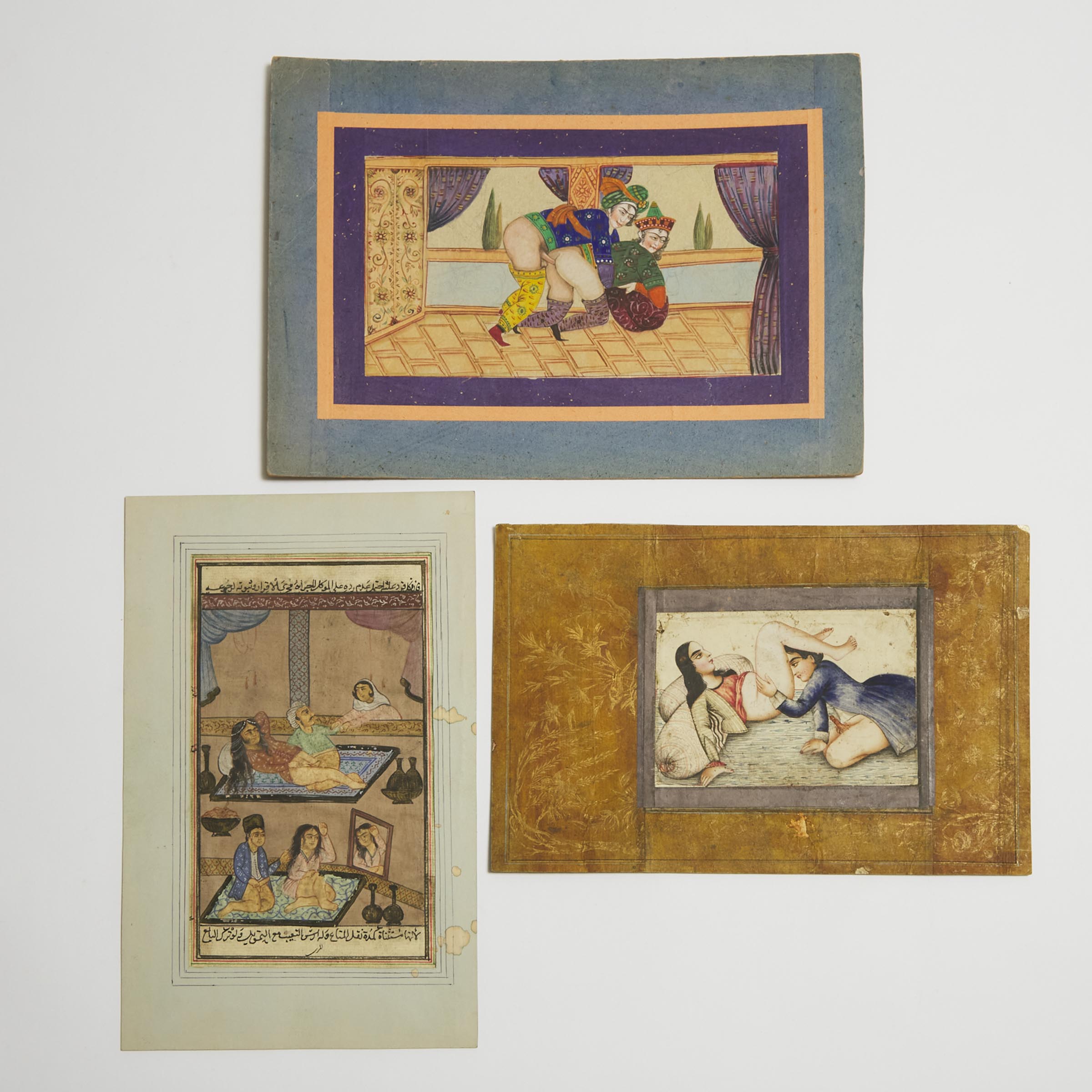 Three Erotic Watercolour Paintings, Persia, 19th/20th Century