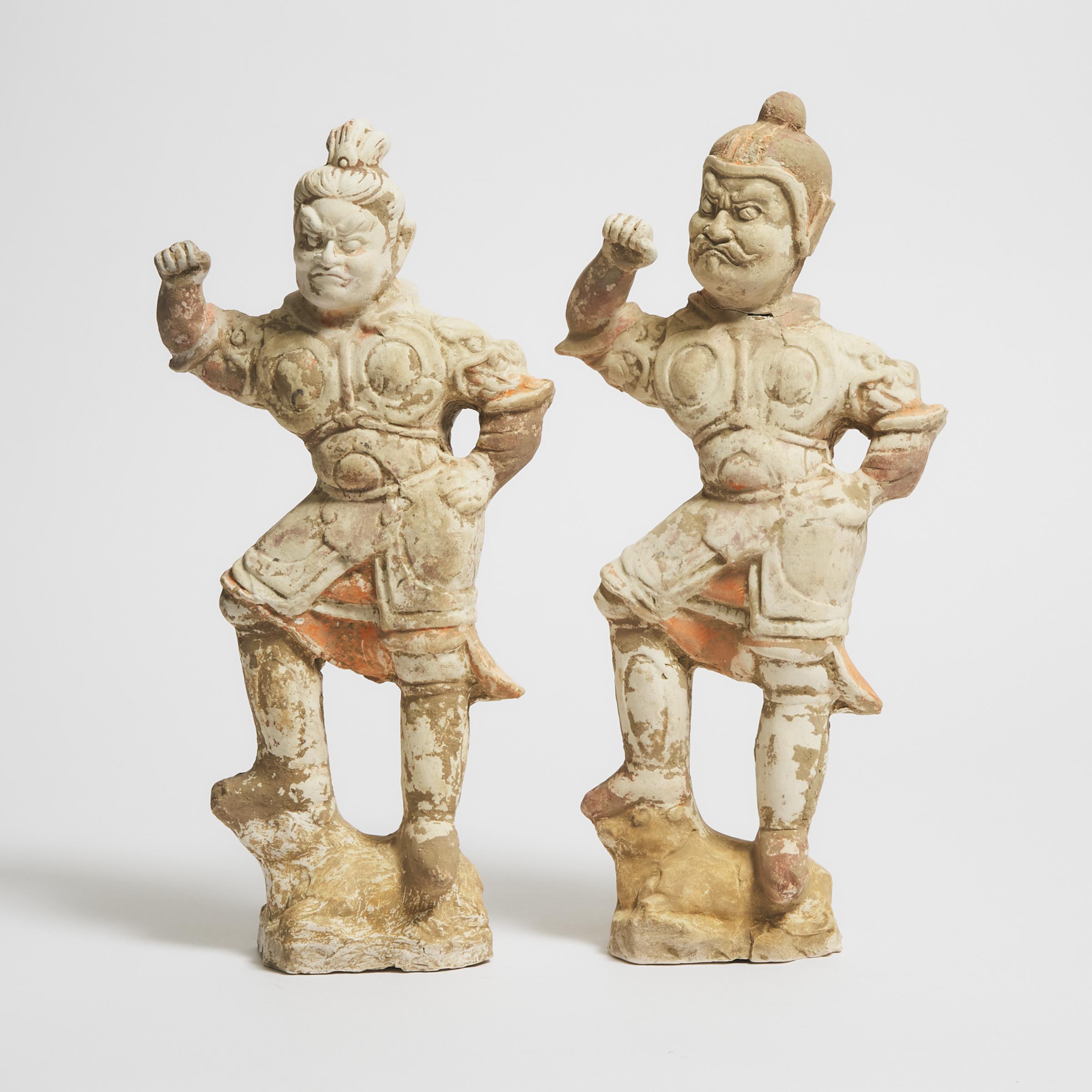 A Pair of Painted Pottery Lokapala Guardians, Han Dynasty (206 BC-AD 220)