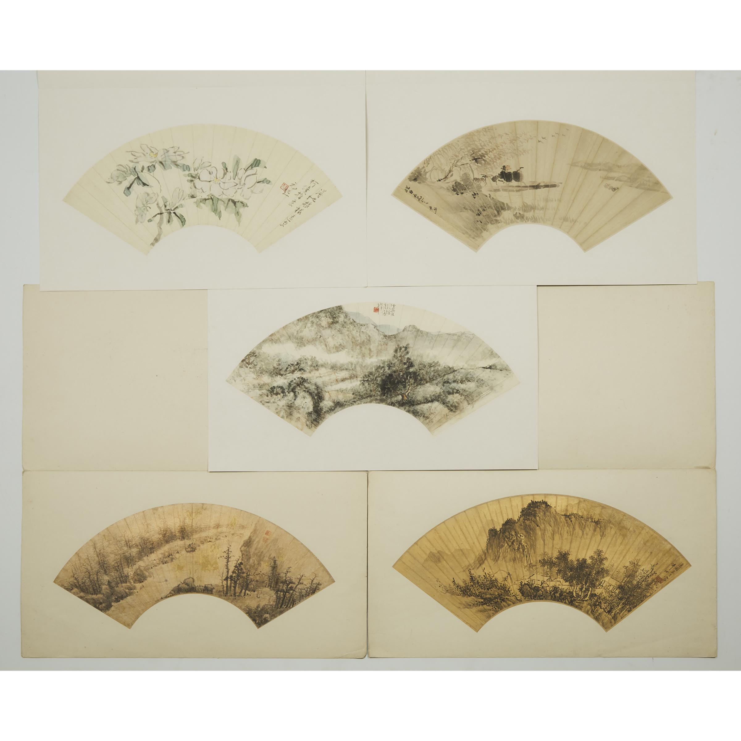 A Group of Five Fan Paintings, Late Qing/Republican Period, 19th/Early 20th Century