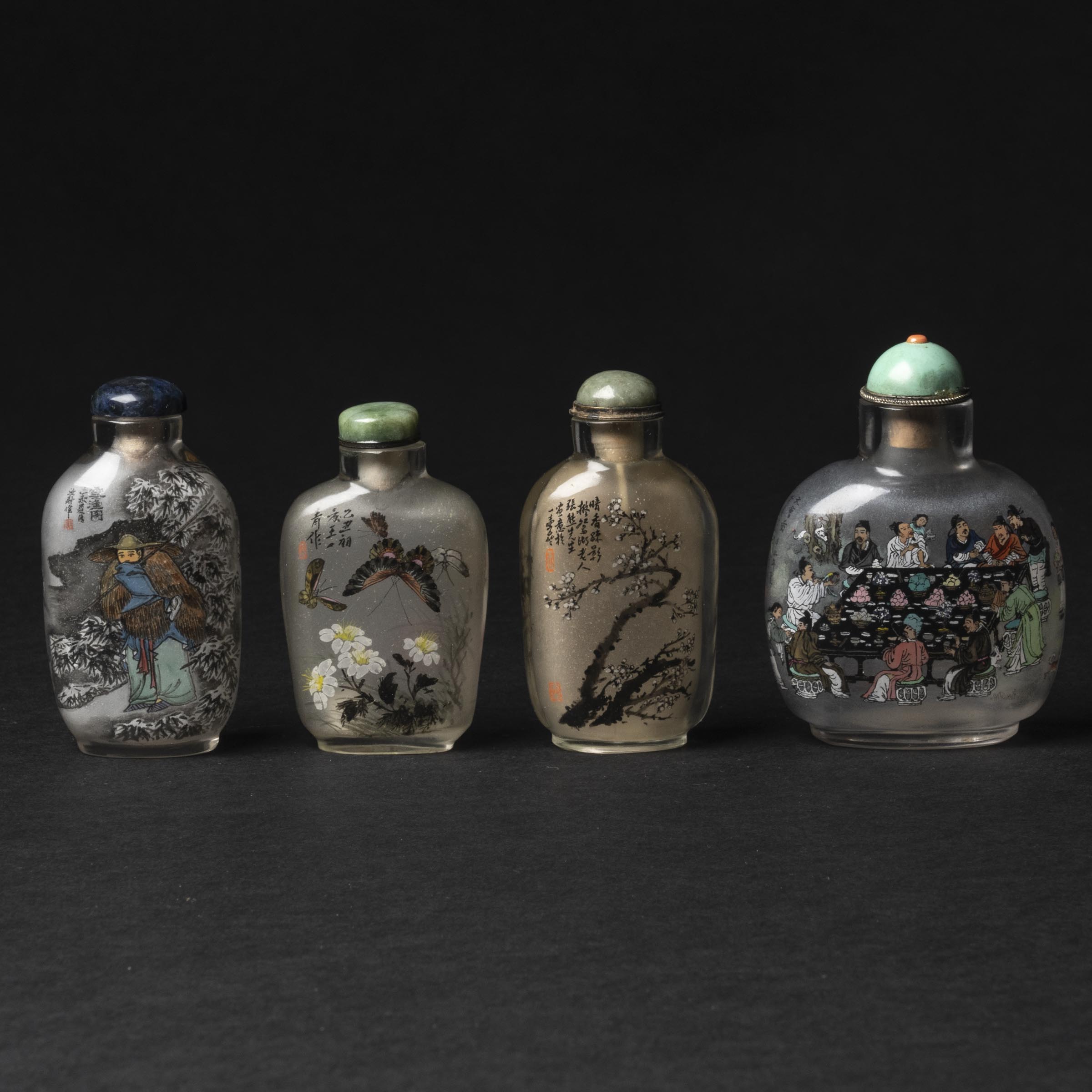 A Group of Four Inside-Painted Glass Snuff Bottles, 20th Century