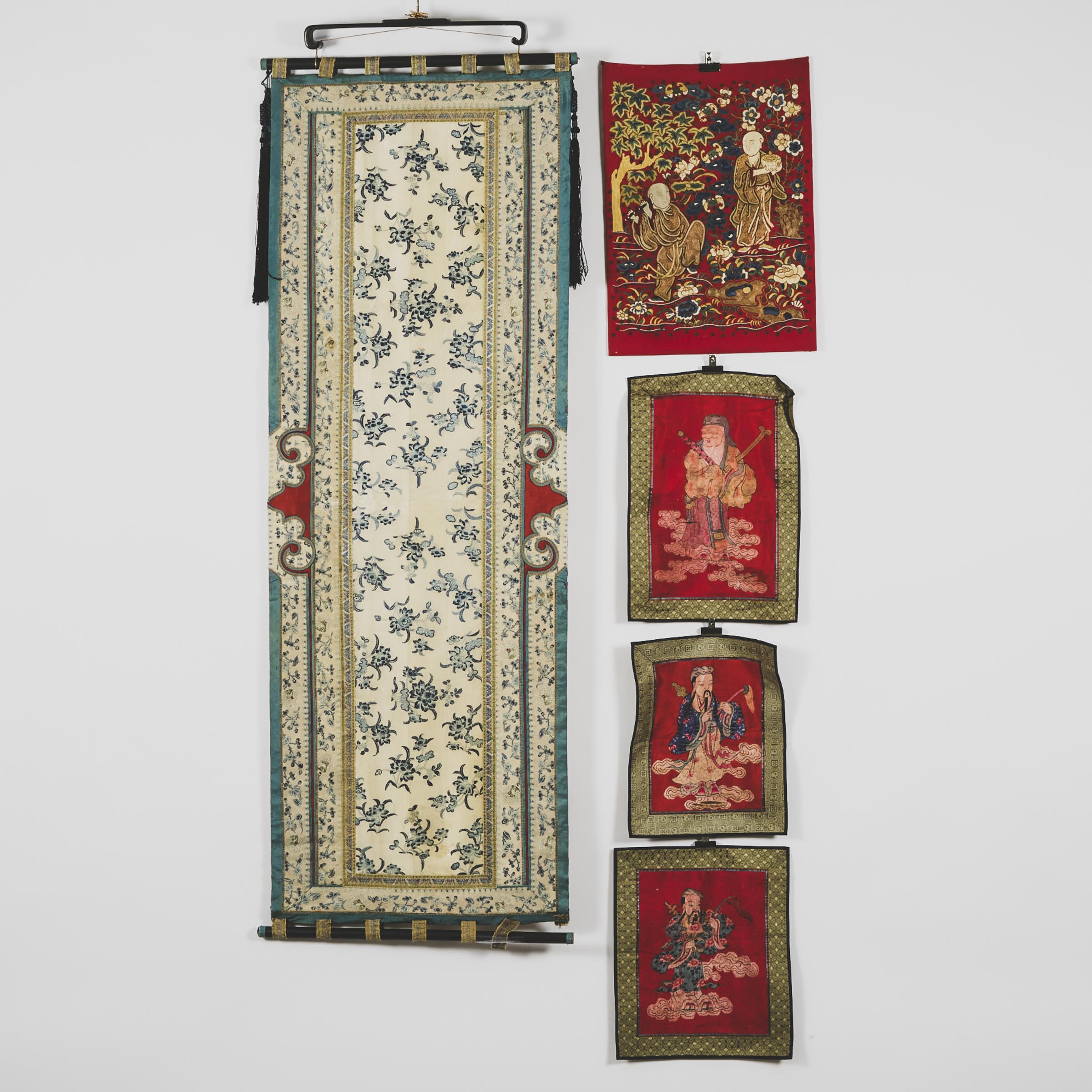 A Group of Five Kesi and Gauze Embroidered Panels, 19th Century