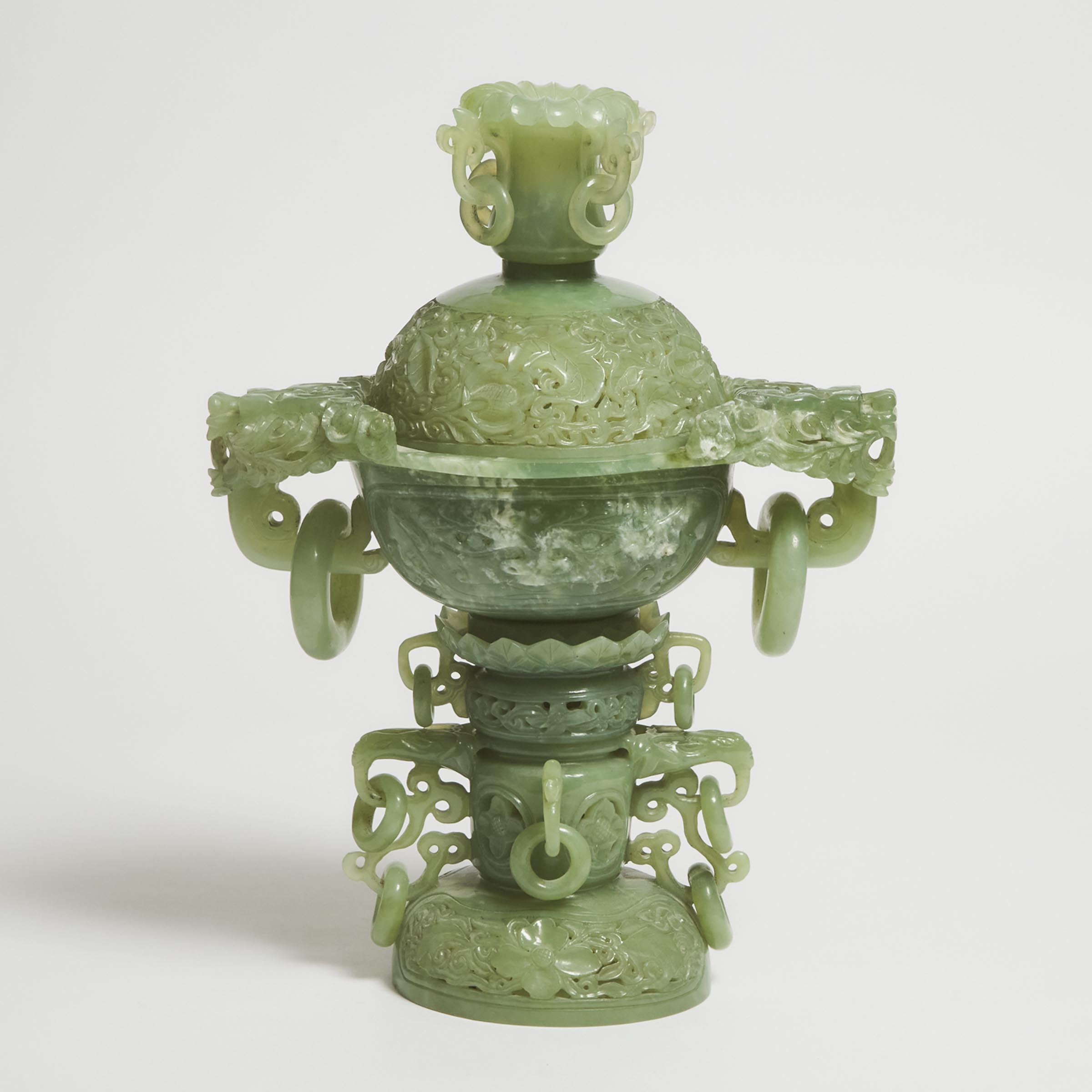 A Large Reticulated Carved Serpentine Censer/Perfumier, Mid 20th Century