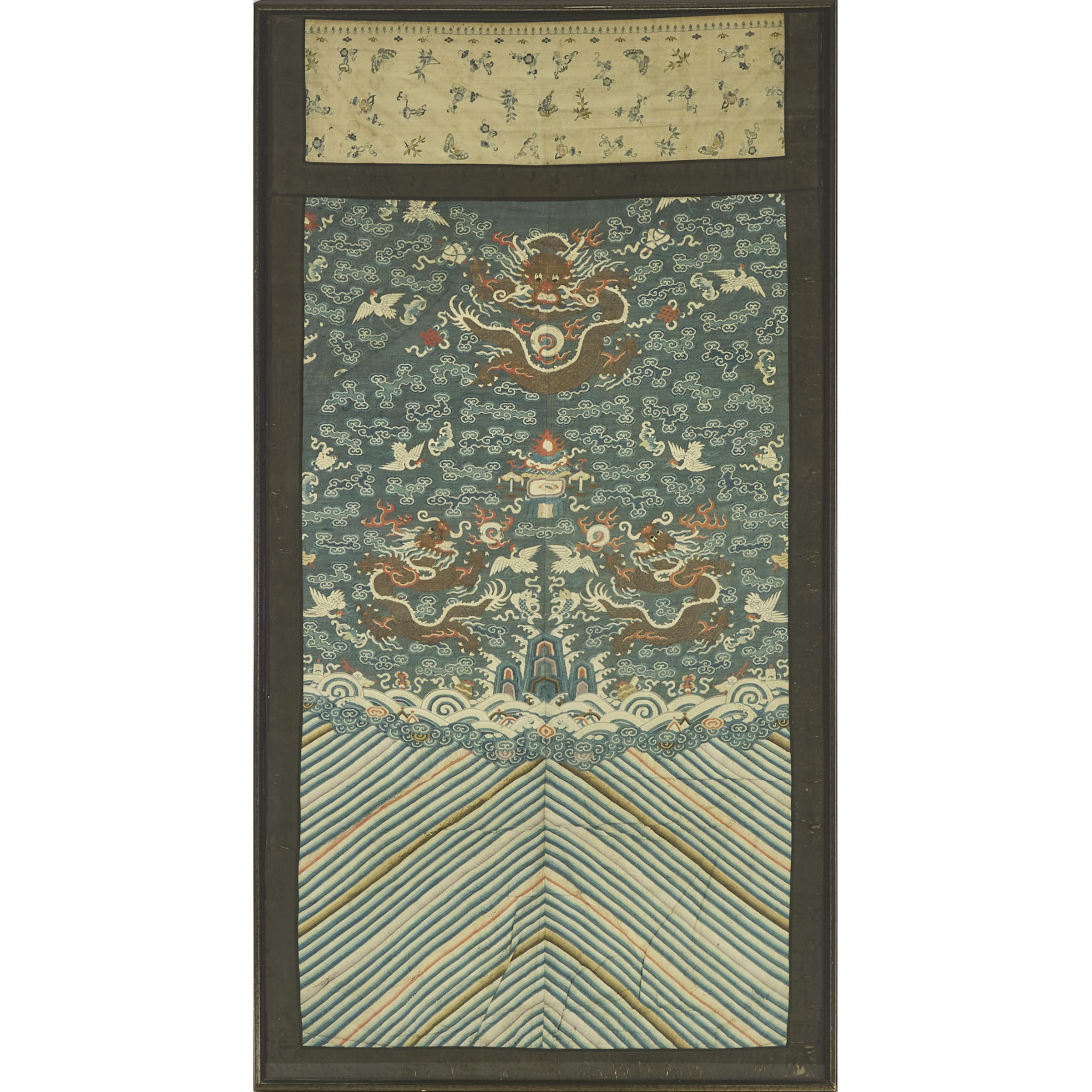 A Large Blue-Ground Kesi Embroidered 'Dragon' Robe Panel, Late Qing Dynasty, 19th Century