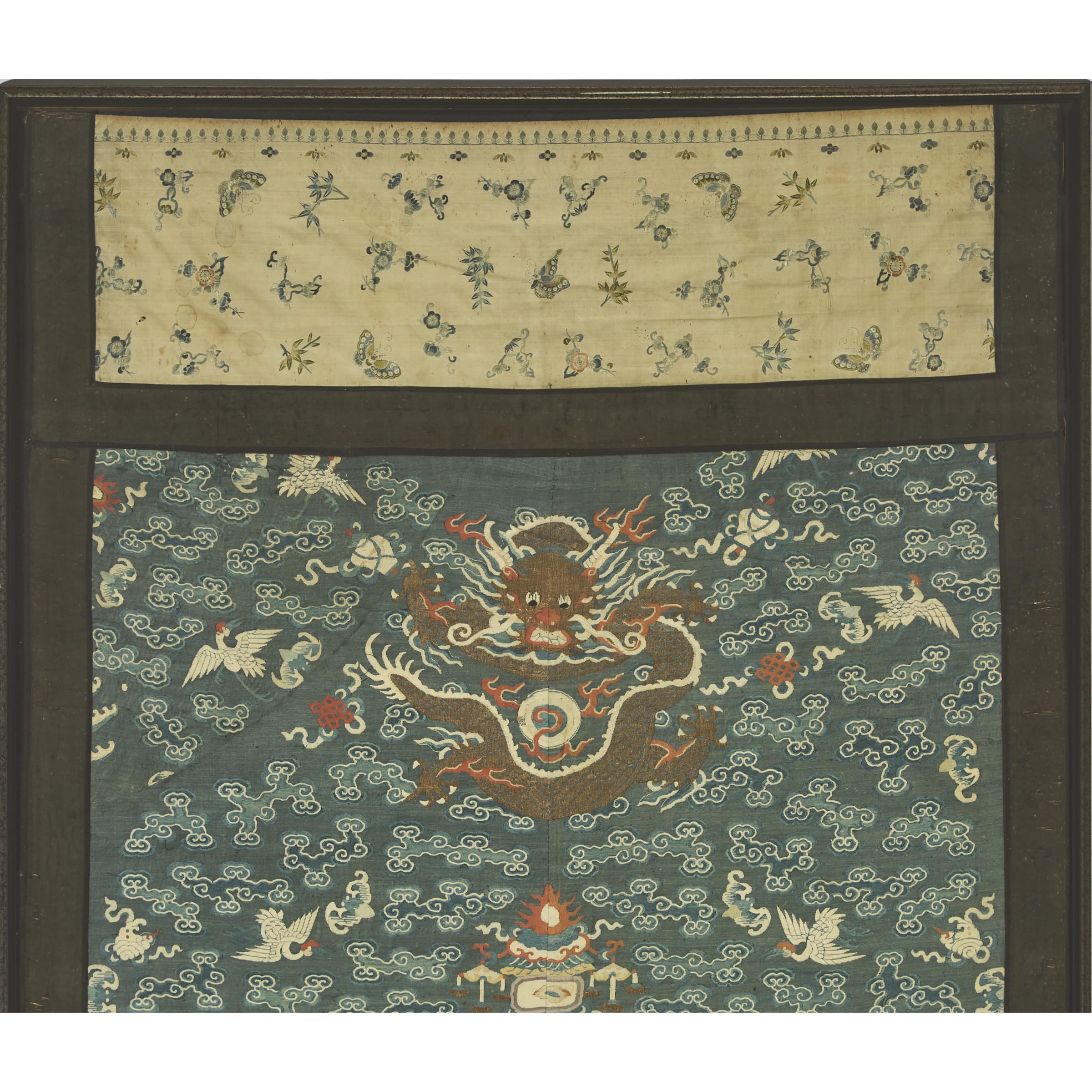 A Large Blue-Ground Kesi Embroidered 'Dragon' Robe Panel, Late Qing Dynasty, 19th Century
