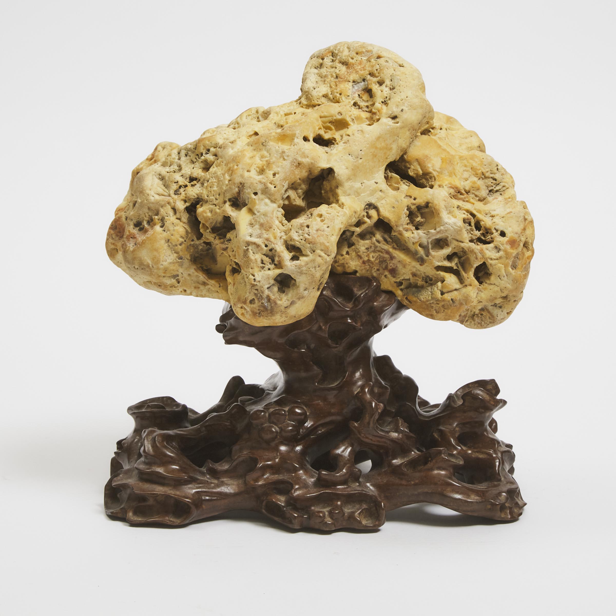 A Chinese Yellow Scholar Stone With Stand, Qing Dynasty