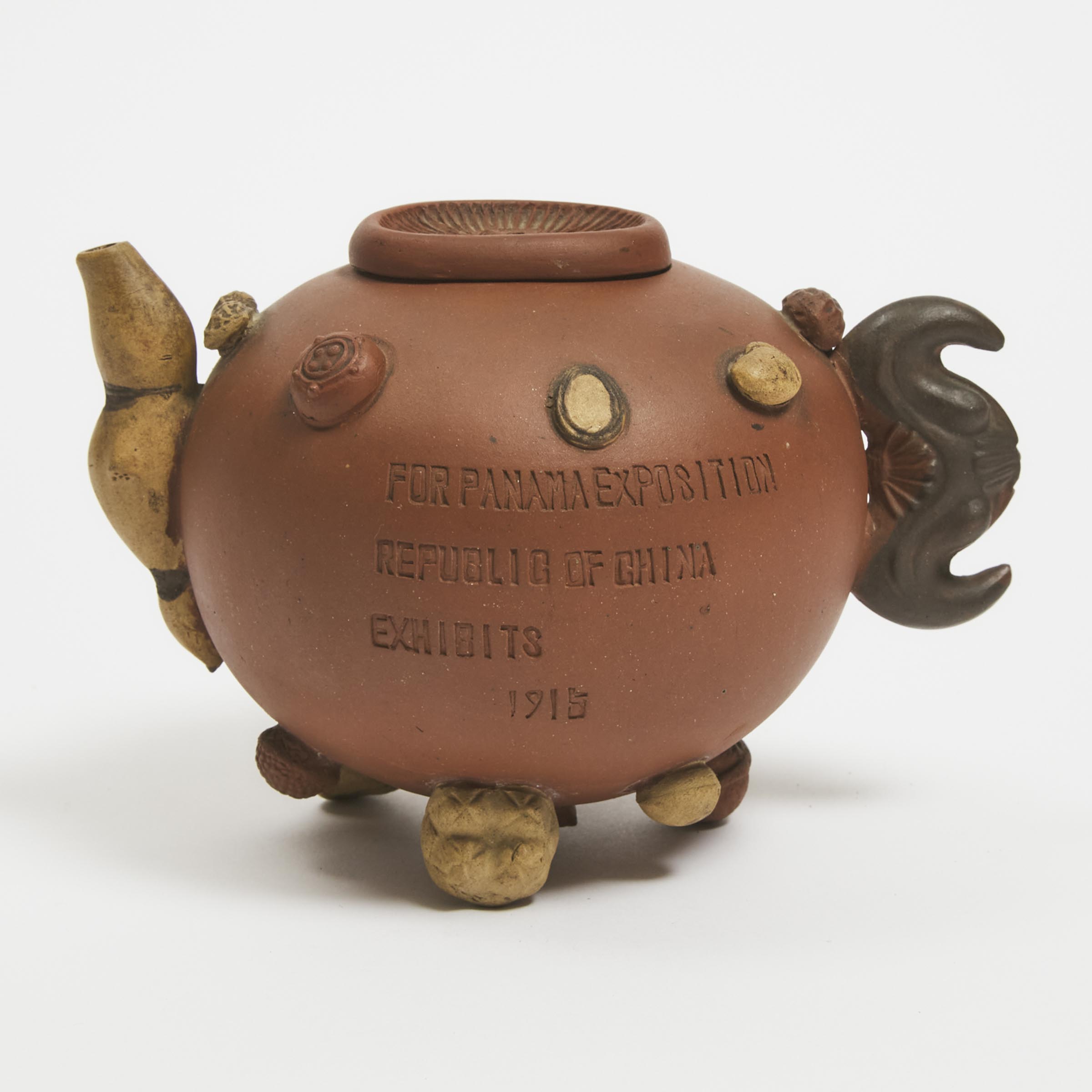 A Red Yixing/Zisha 'Nuts' Teapot With Panama Exposition Inscription, Dated 1915