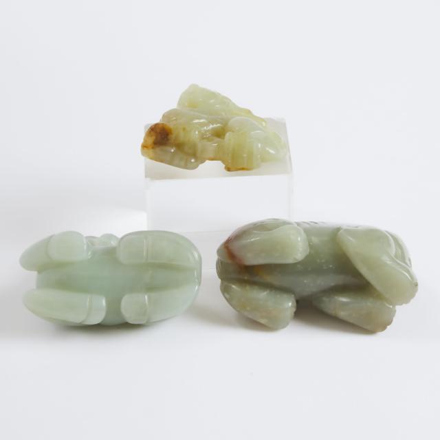 A Group of Three Celadon Jade Carvings