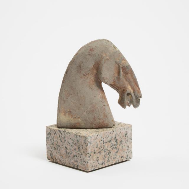 A Pottery Horse Head on a Marble Stand, Possibly Han Dynasty