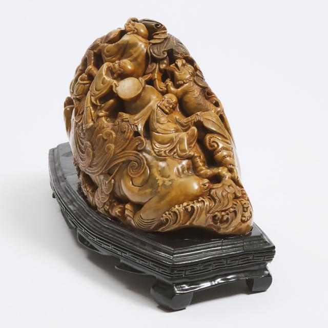 A Large Chinese Carved Soapstone Boulder, Mid 20th Century