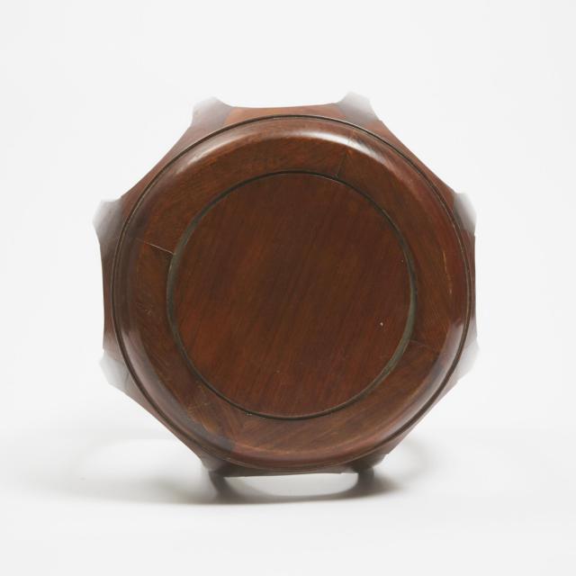 A Chinese Marble-Inset Rosewood Two-Tier Stand, Together With a Barrel Stool, 19th/20th Century