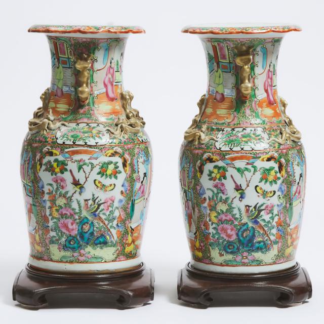 A Pair of Canton Export Famille Rose Vases, 19th Century