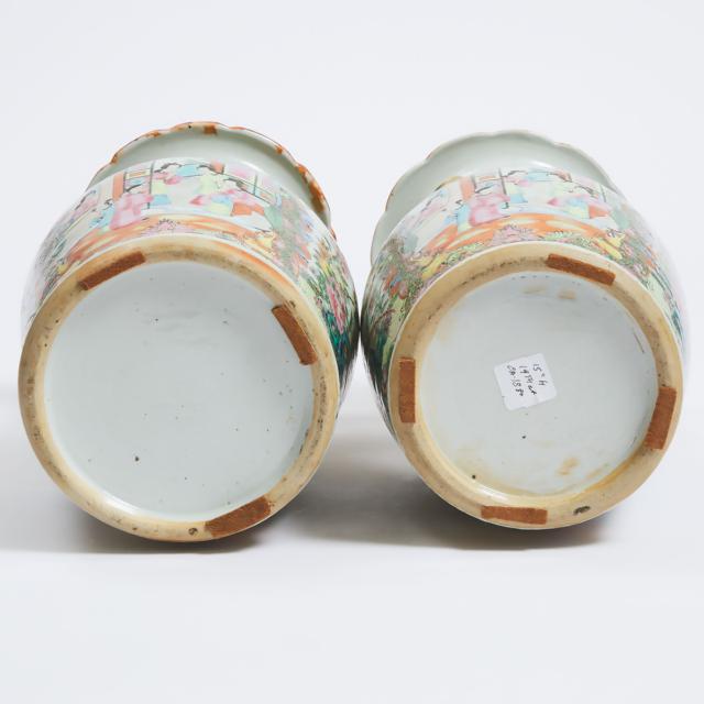 A Pair of Canton Export Famille Rose Vases, 19th Century