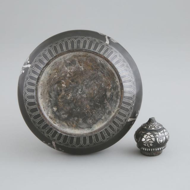 A Silver Inlaid Bidri Covered Bottle Vase, Bidar, India, Late 19th century