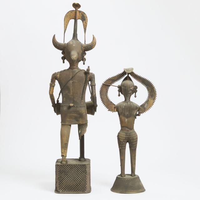 Two Large Indian Dhokra Bronze Figures, 19th/Early 20th Century