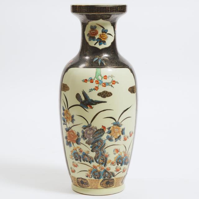 A Large Black-Ground 'Birds and Flowers' Vase, 20th Century