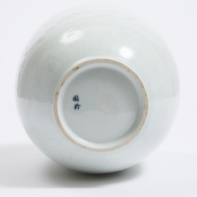 A Korean White-Glazed 'Crane and Flower' Vase, 20th Century