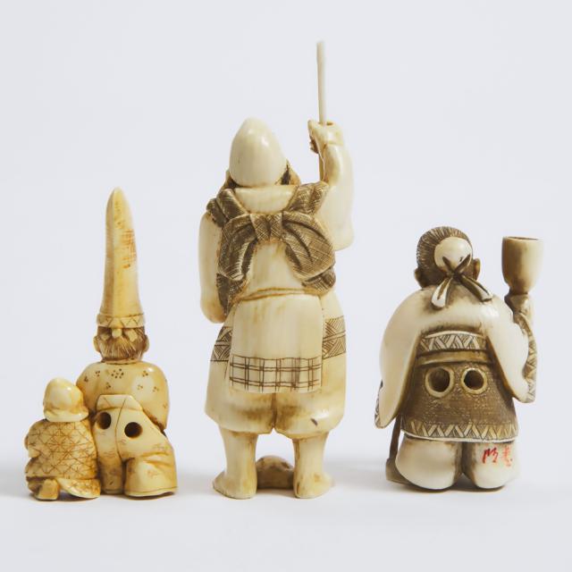 A Group of Three Ivory Carved Netsuke, Meiji Period and Later