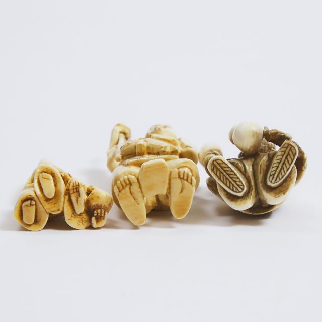 A Group of Three Ivory Carved Netsuke, Meiji Period and Later