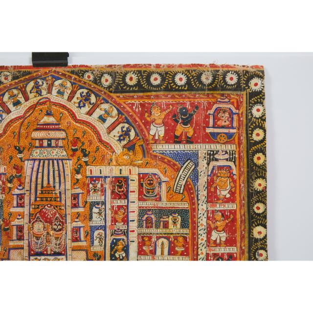 An Indian Silk Painting Depicting Deities Enshrined in the Jagannath Temple, 19th Century
