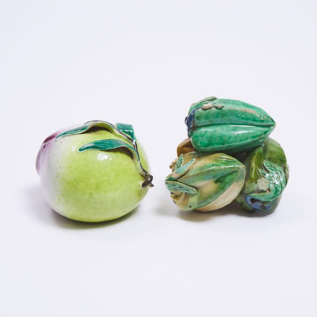 Two Chinese Glazed Ceramic Fruits, Mid 20th Century