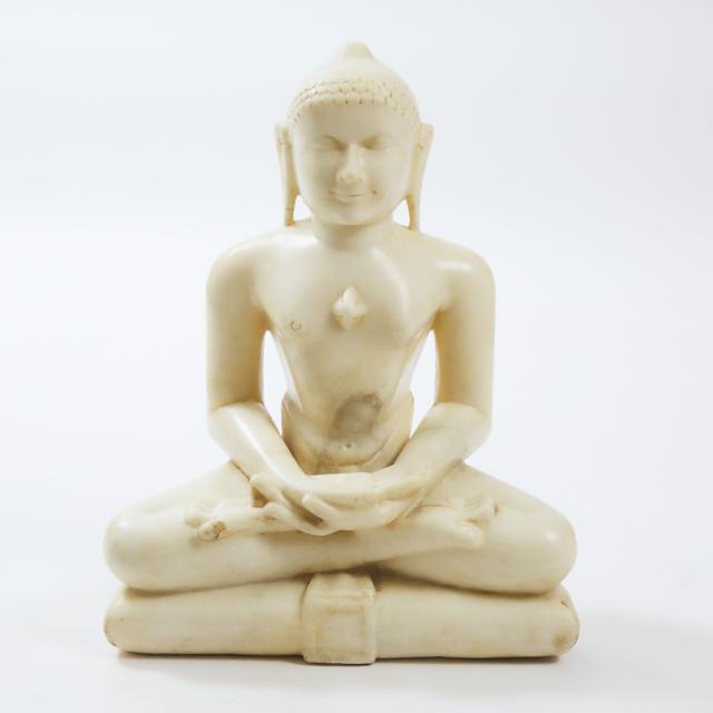 A Large Jain-Style Marble Figure of a Seated Jina, Together With a Polychromed Wood Shrine, 18th Century