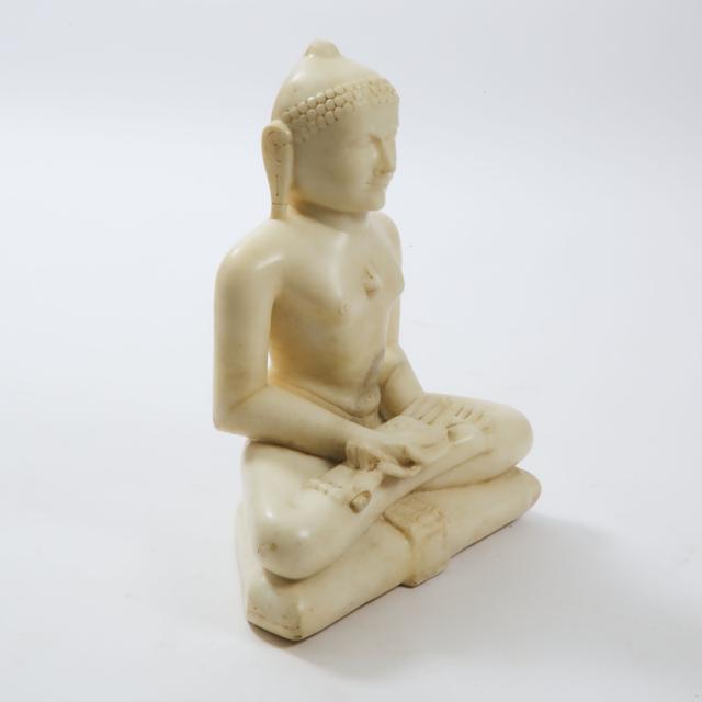 A Large Jain-Style Marble Figure of a Seated Jina, Together With a Polychromed Wood Shrine, 18th Century