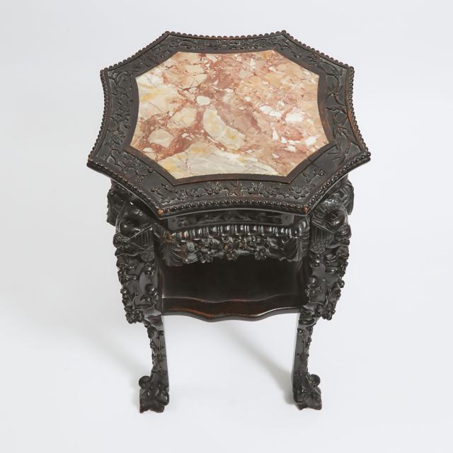 A Large Octagonal Marble-Inset Rosewood Stand, Late 19th/Early 20th Century