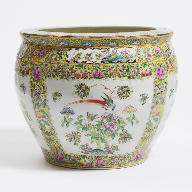 A Canton Famille Rose 'Fish' Jardiniere, Yiqian Tang Mark, 20th Century