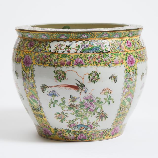 A Canton Famille Rose 'Fish' Jardiniere, Yiqian Tang Mark, 20th Century