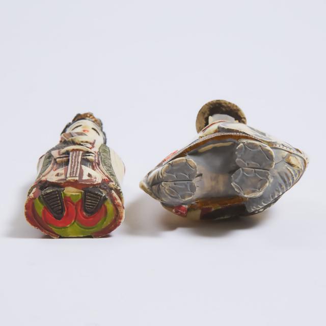 Two Chinese Polychrome Ivory Snuff Bottles, Mid 20th Century 
